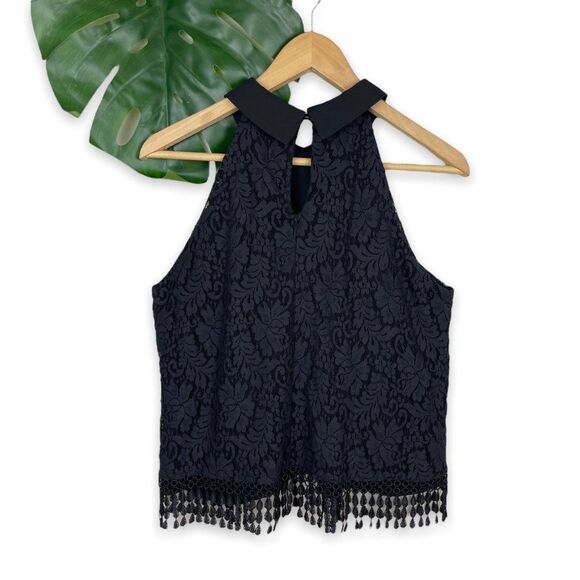 Collective Concepts Peter Pan Collared Top in Black Floral Lace - Picture 6 of 10
